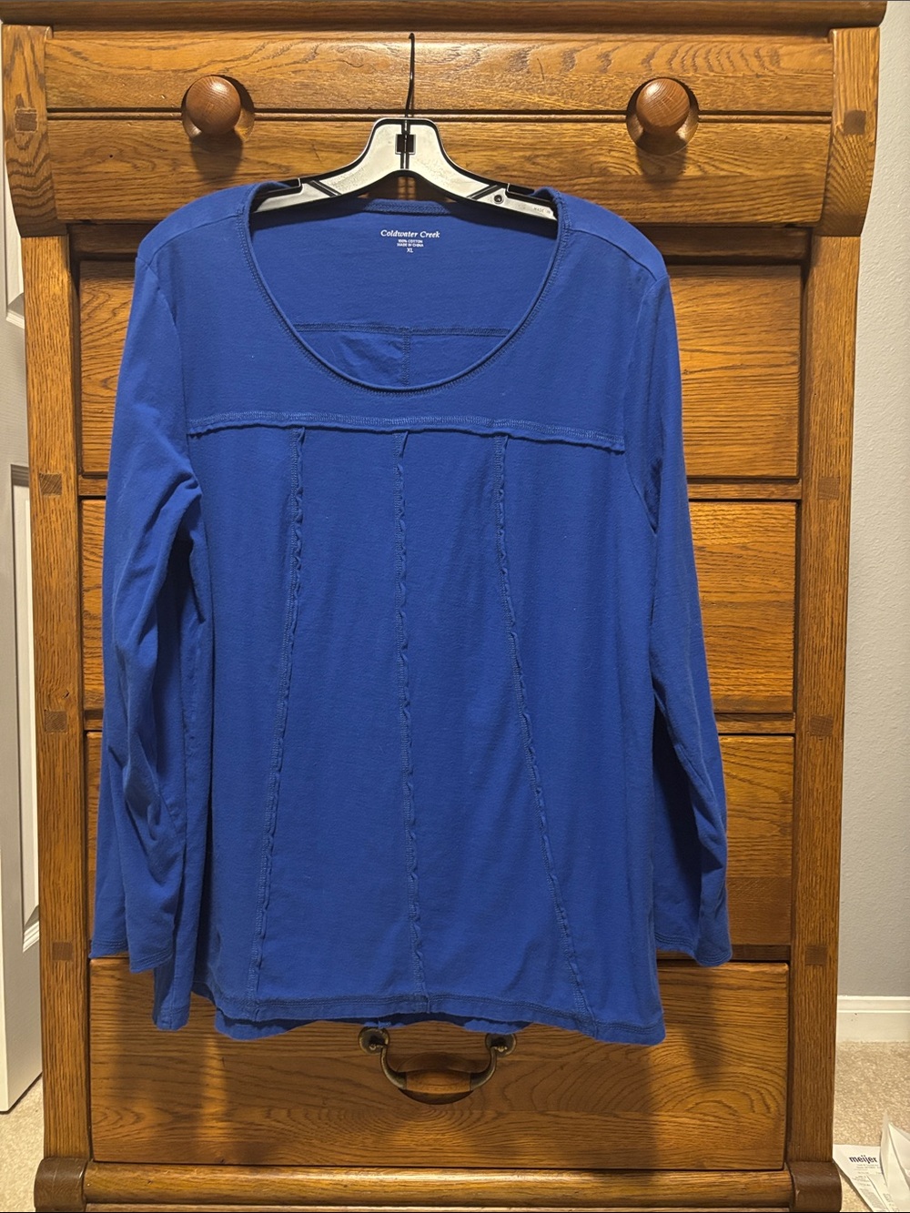 Coldwater Creek Long-Sleeve Scoop Neck Top Royal Blue Women’s Size XL